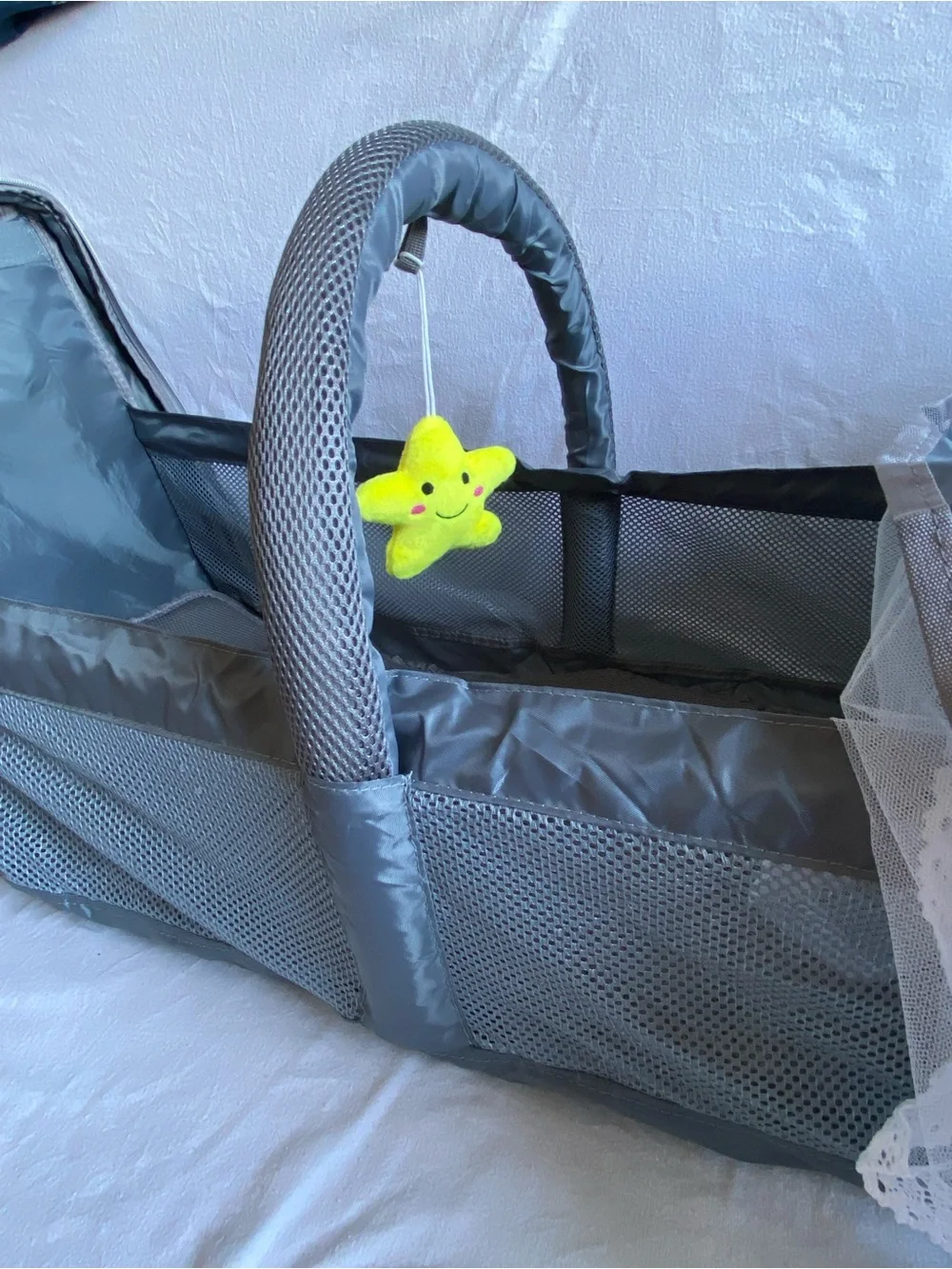 Derjunstar Gray Quilted Baby Backpack Diaper Bag with Accessories Portable
